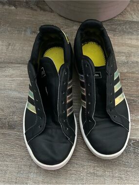 adidas Men’s Black Sneakers with Iridescent Stripes